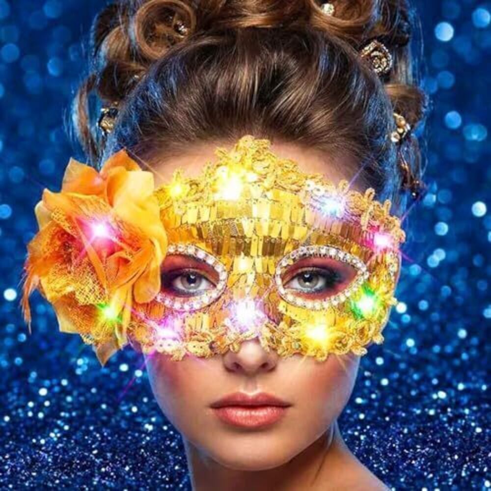 4766 Gold Masquerade Mask Light Up Halloween Masks and Adult